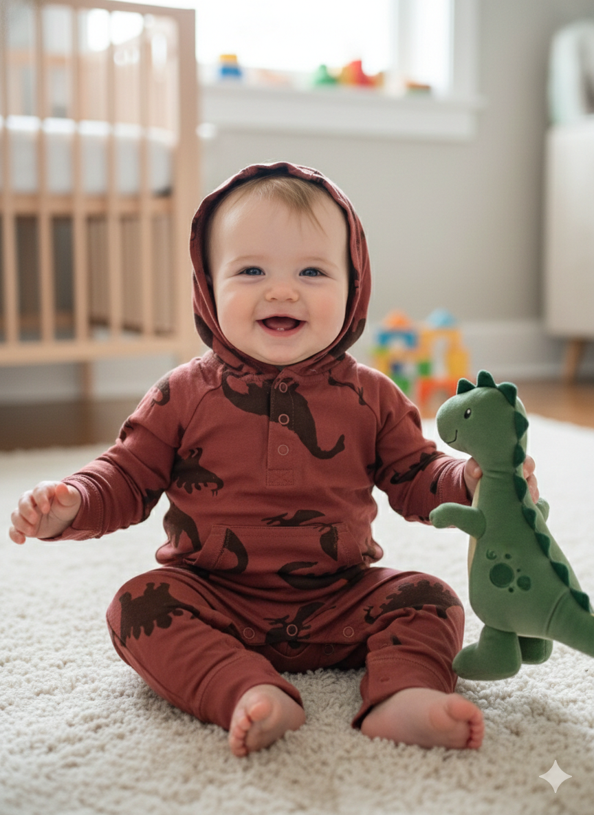 Hoodie -brown-Baby full Jumpsuit