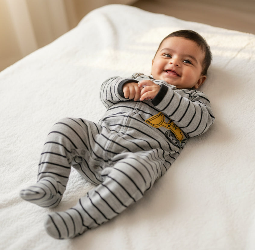 Heather Grey striped - Baby Jumpsuit