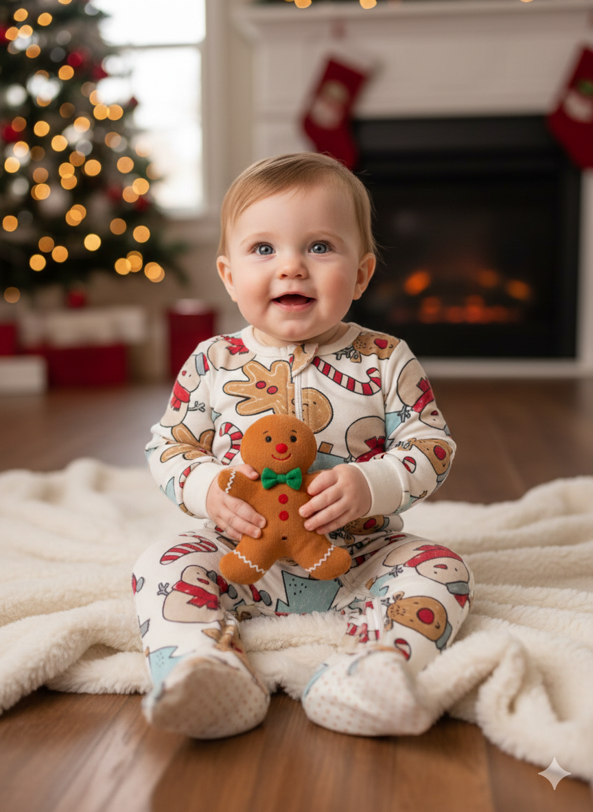 Cream / off-white base
🤎 Brown gingerbread & reindeer designs
- Baby Jumpsuit