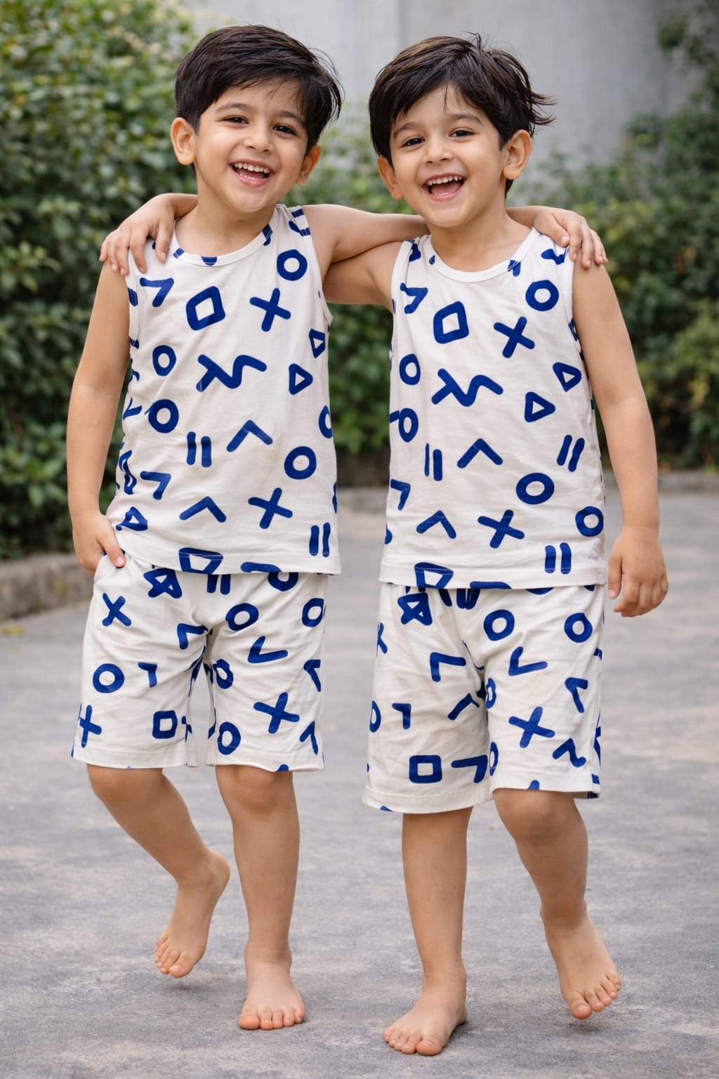 Ivory Minimal Navy Blue Prints Sleeveless co-ord set
