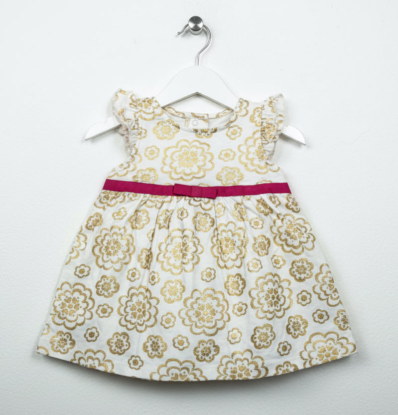 White with gold flowers -Sleeveless Frock