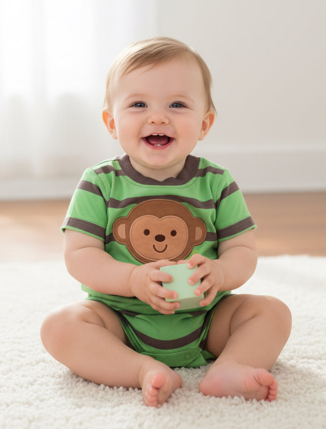 Green with monkey  🐵 - High Quality Baby Half Jumpsuit