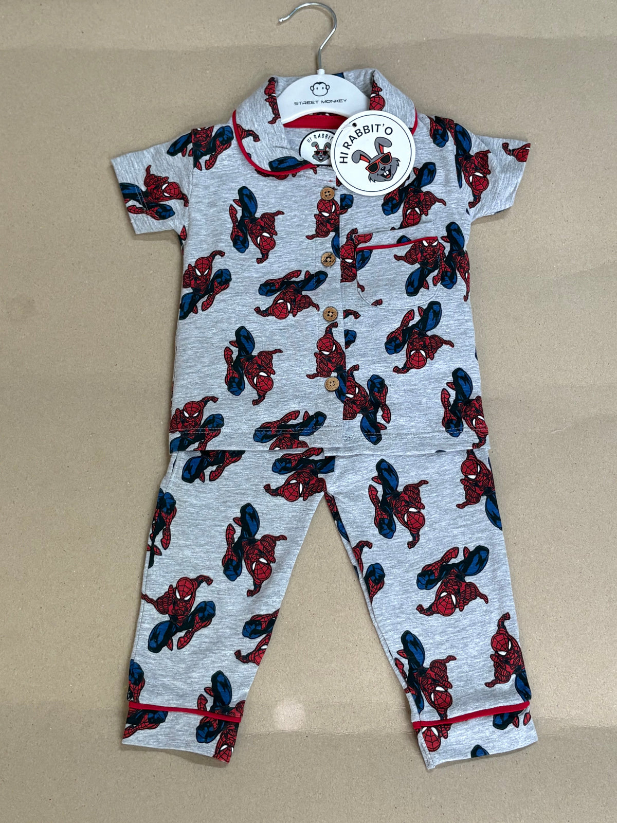 Grey Spiderman - Baby Collar Night Suits