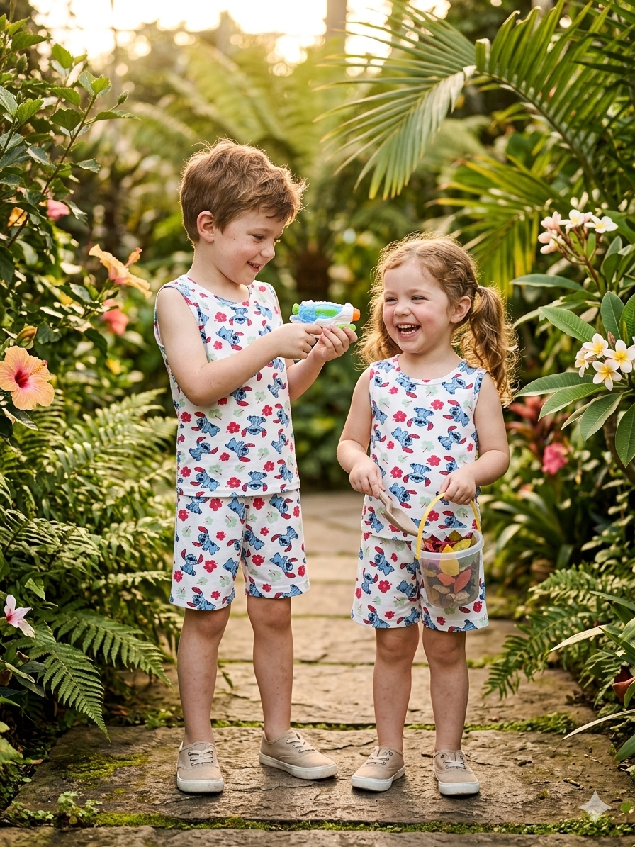Disney Stitch sleeveless top featuring a tropical hibiscus flower pattern -Sleeveless co-ords