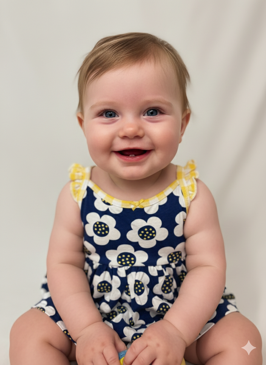 Navy white flowers -Baby Sleeveless Frock