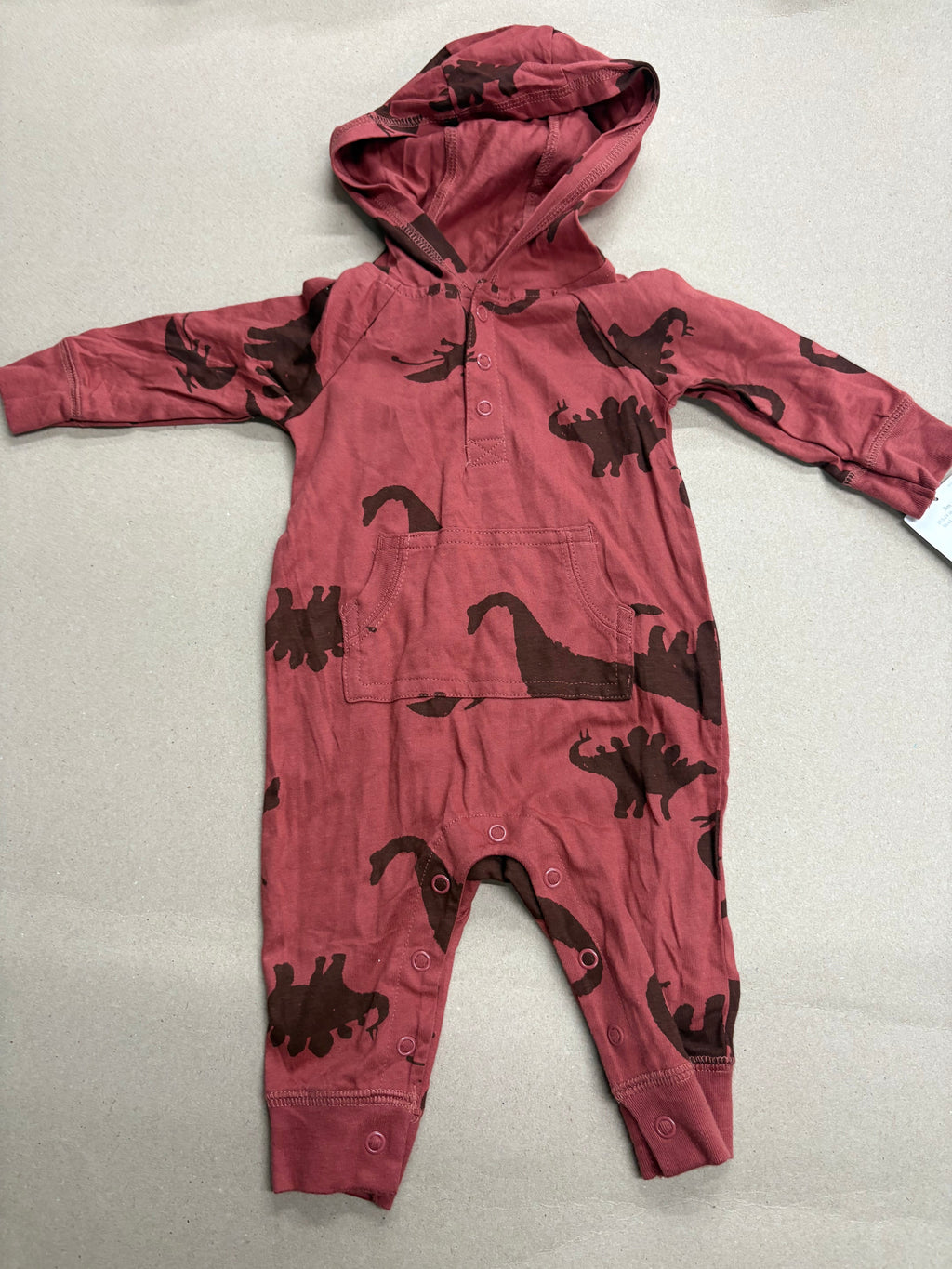 Brown dino hoodie with shoe(snap button)-Baby High quality jumpsuit