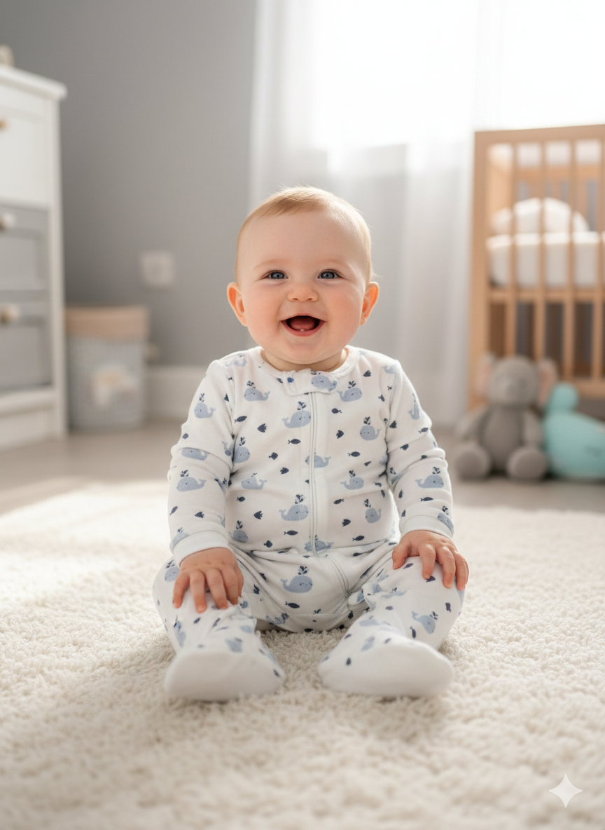 light blue whale prints 🐳- Baby full Jumpsuit