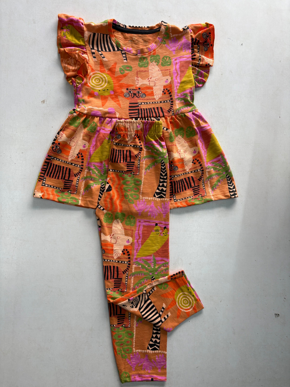 Orange Multi Colour Peplum Co-ord Girls Sets.