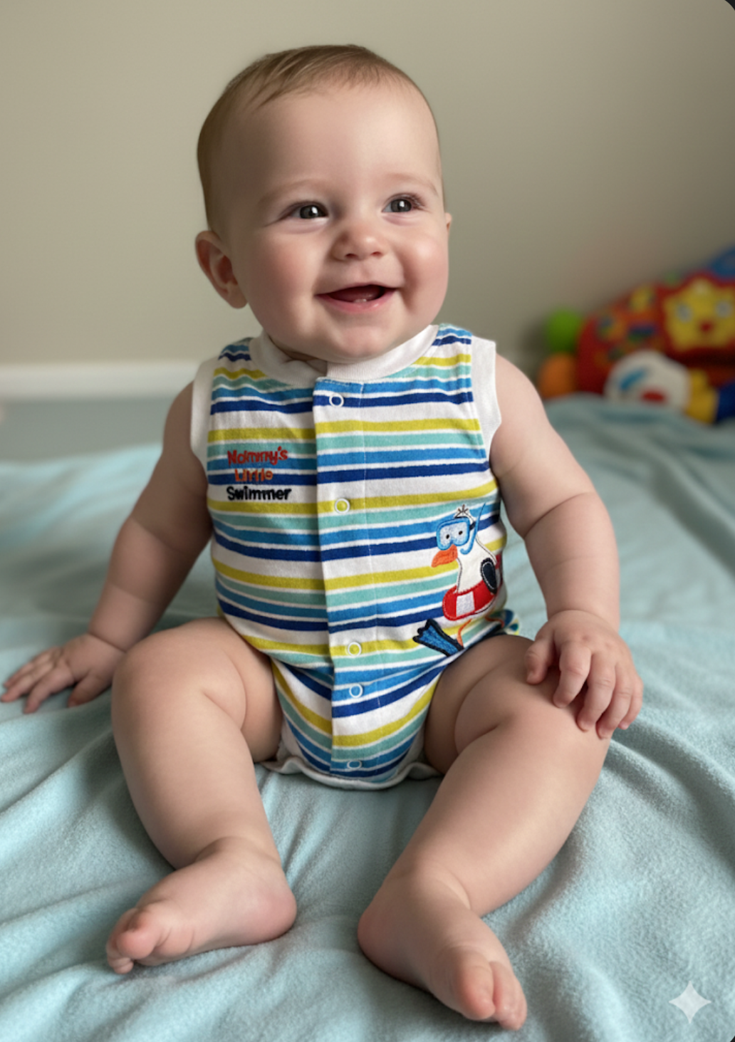 Blue & white stripes with duck  🦆-Baby Romper