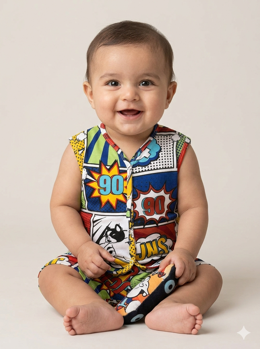 Vibrant comic book-style- Sleeveless Jabla shorts set