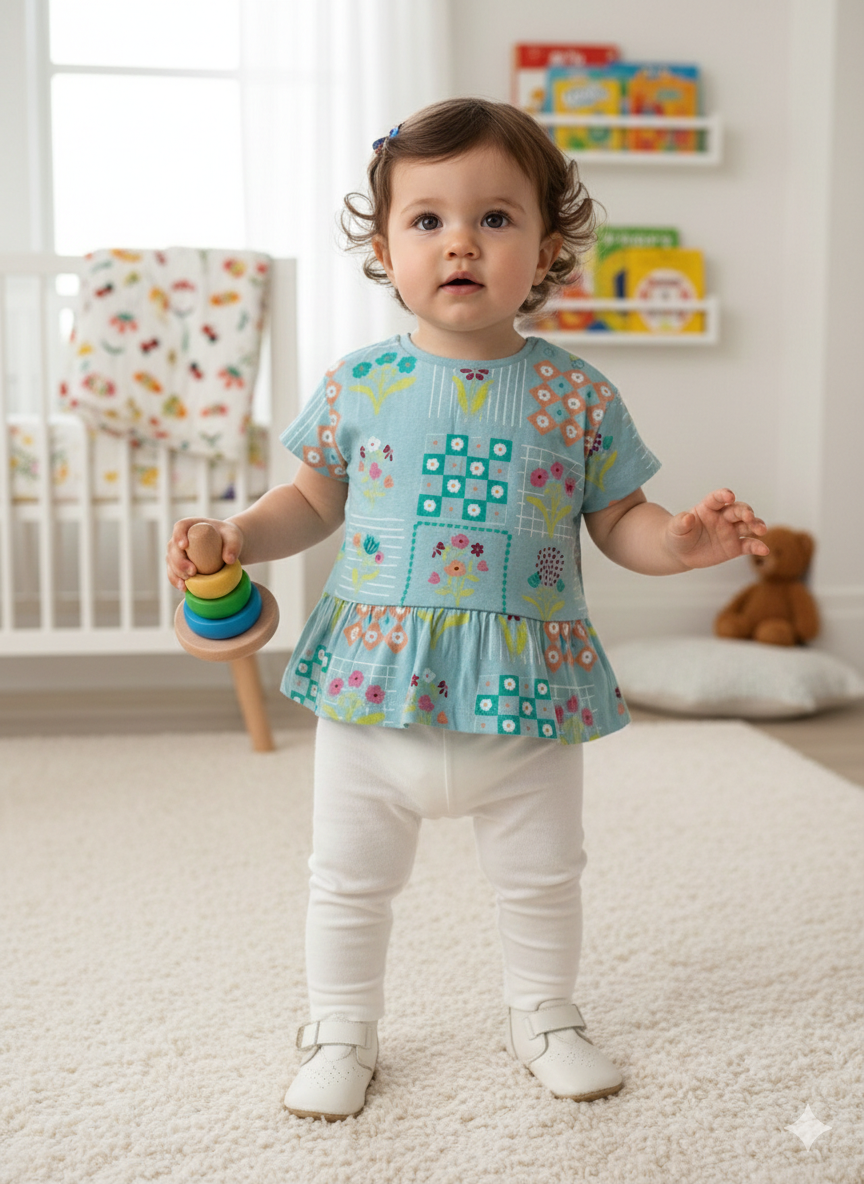 Green flower-Baby Sleeve top