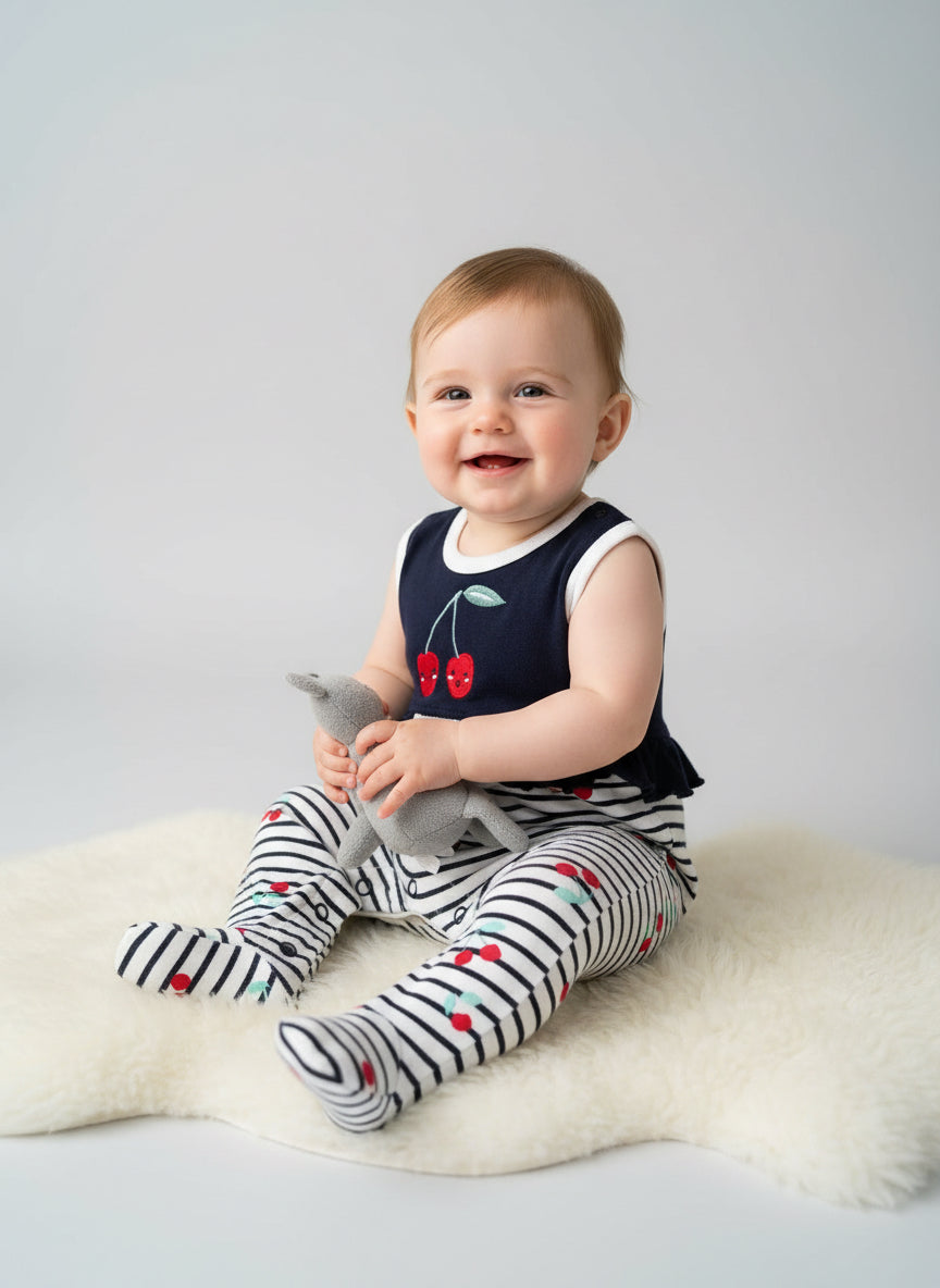 Royal Blue with white cherry - Baby Jumpsuits