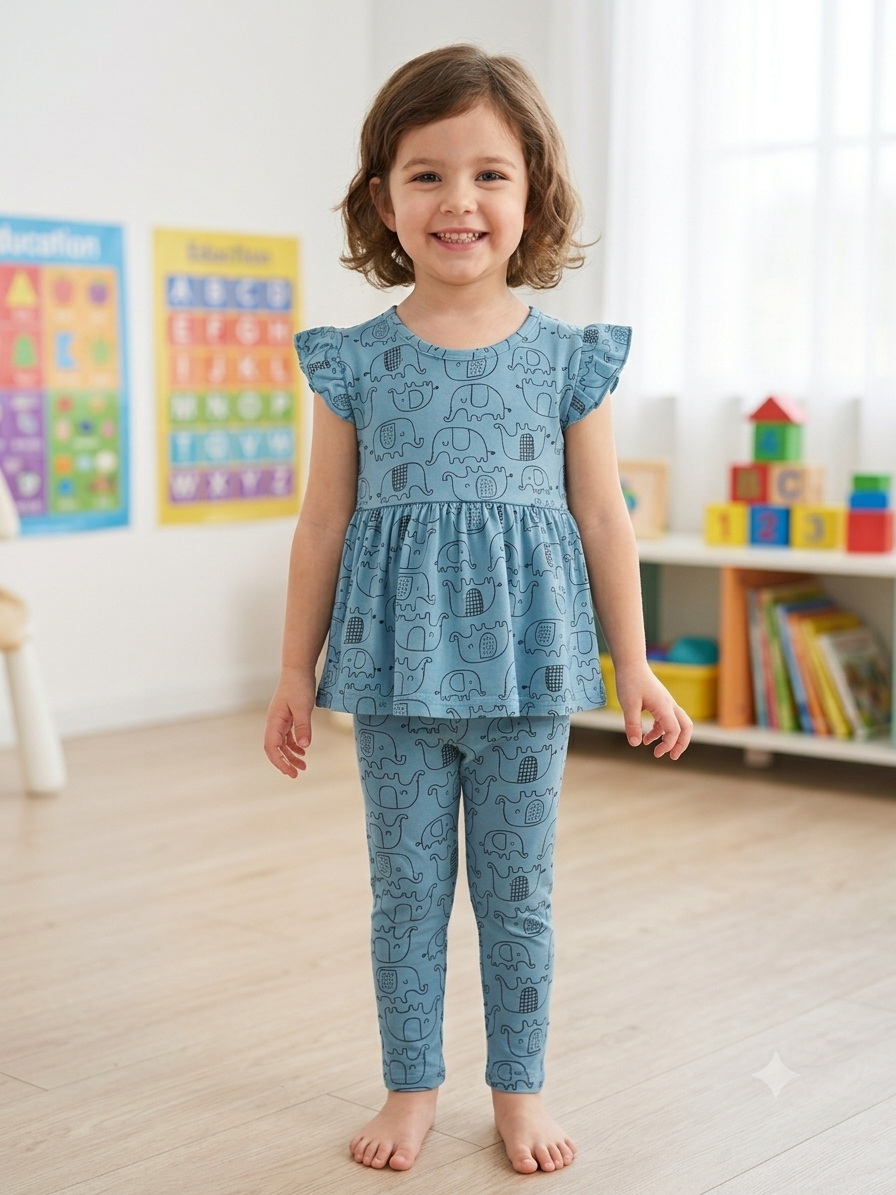 Blue, elephant Peplum Co-Ord Girls Set