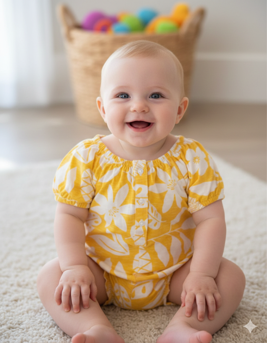 Yellow with white leaves- Baby half Jumpsuits