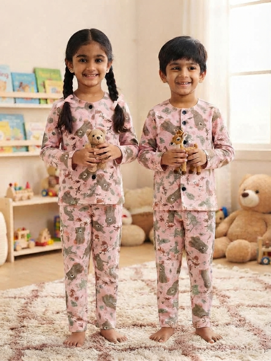 Premium winter wears, Front open pink with rabbit,Terry velvet Fabric-9