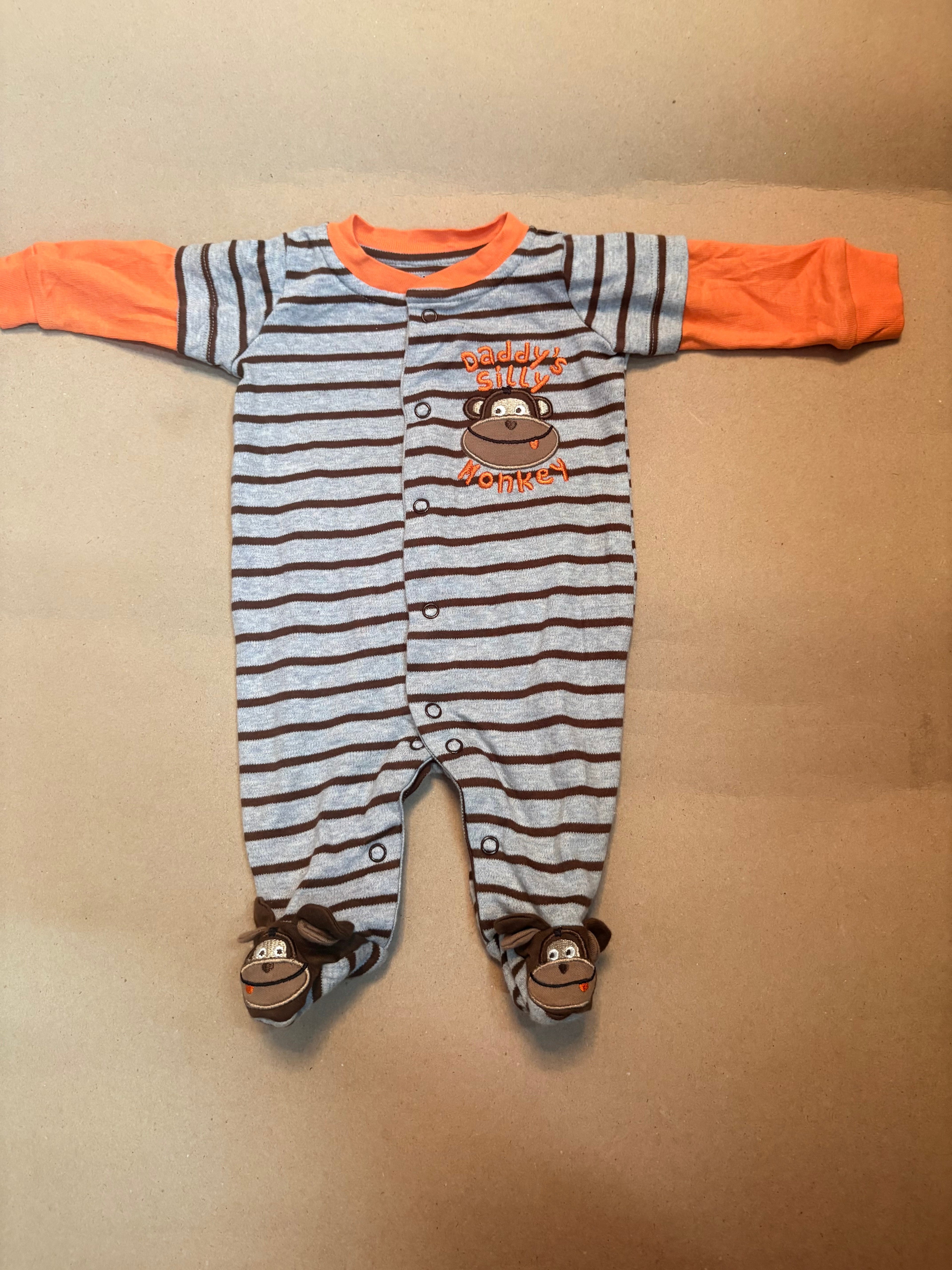 Grey with orange stripes with shoe(snap button)- Baby high quality jumpsuit