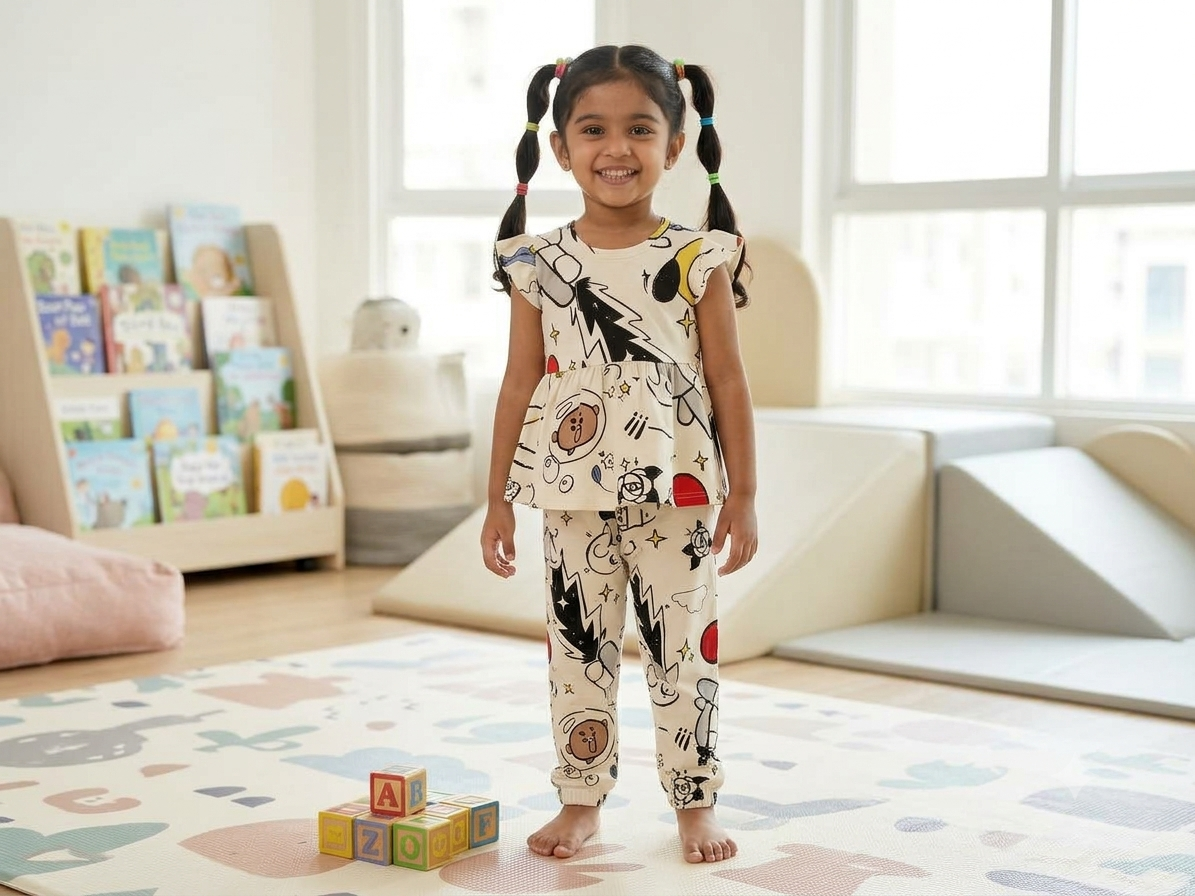 White with black red Peplum Co-Ord Girls Set