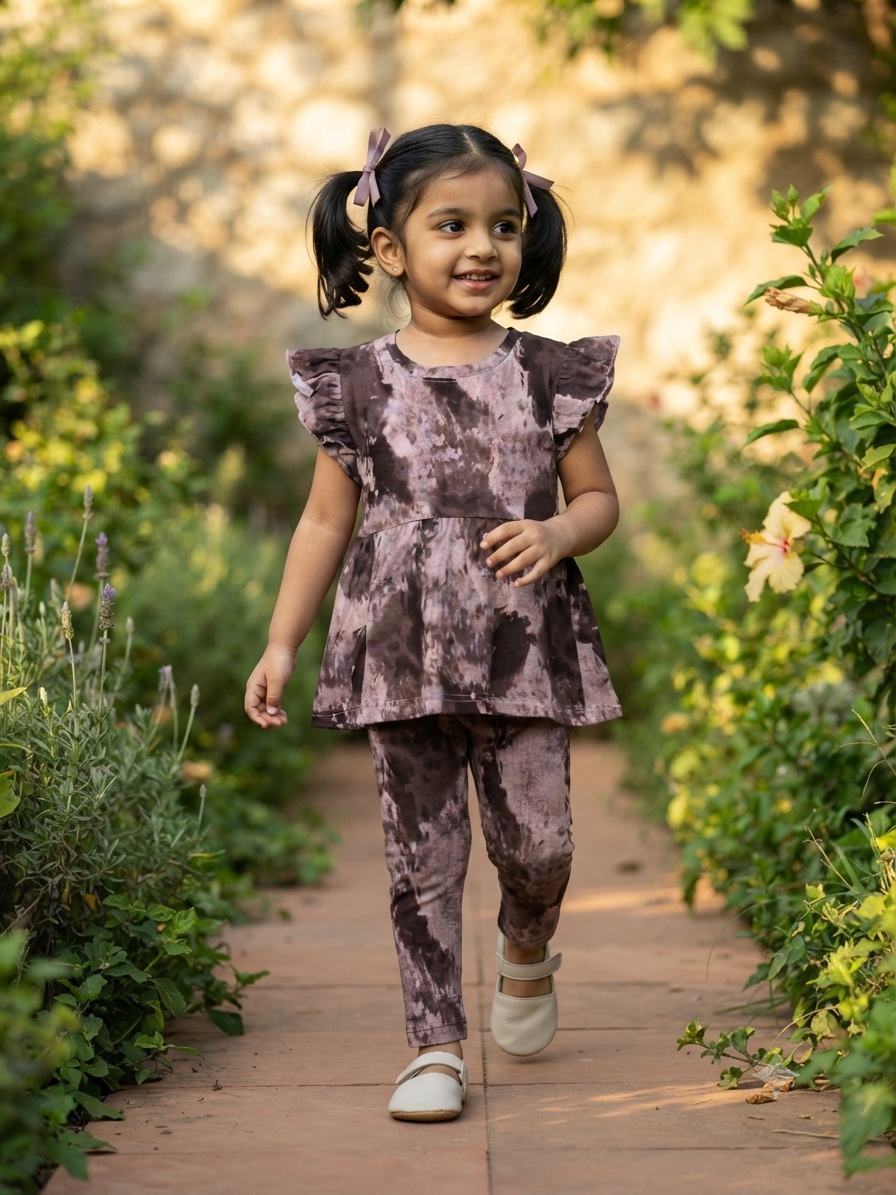Dark Coffe die and dry colour peplum co - ord girls set Sep