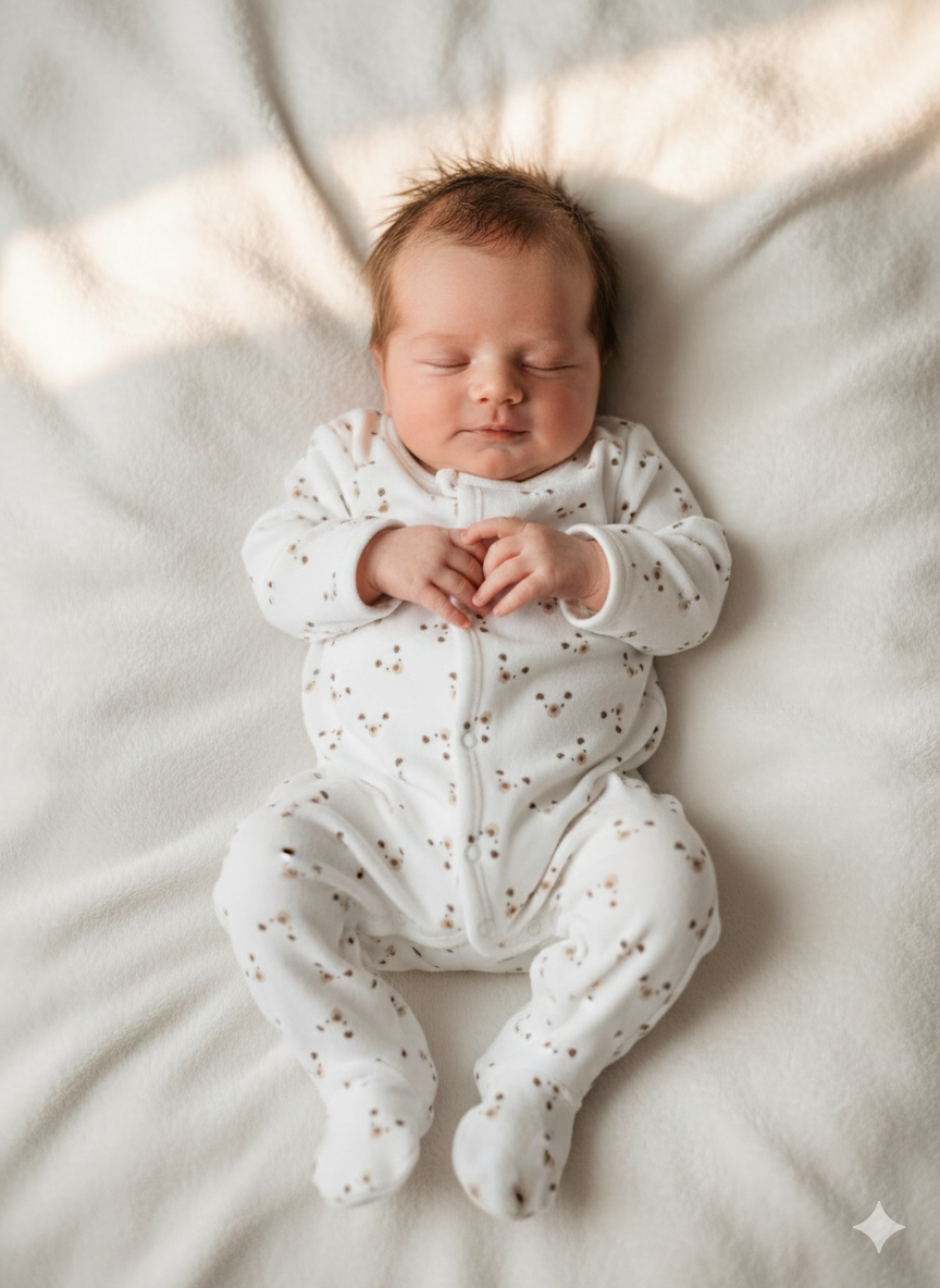 White with small brown teddy - Baby full Jumpsuit