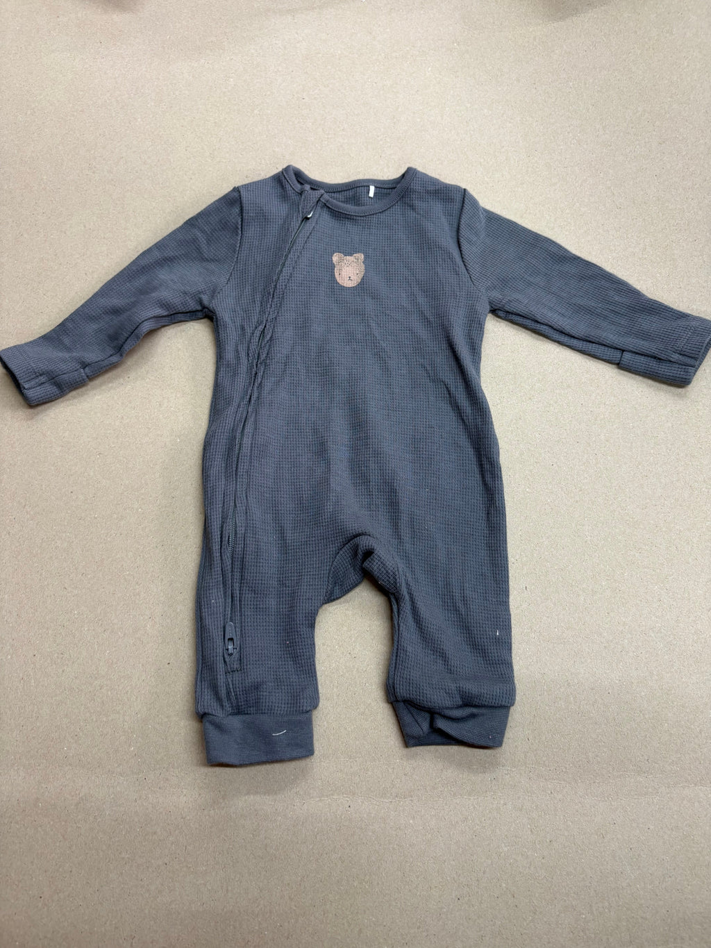 Charcoal grey with teddy face  (zipper)-Baby High quality jumpsuit