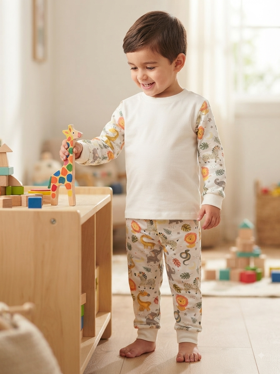 White with animals-Kids Full Sleeve Set
