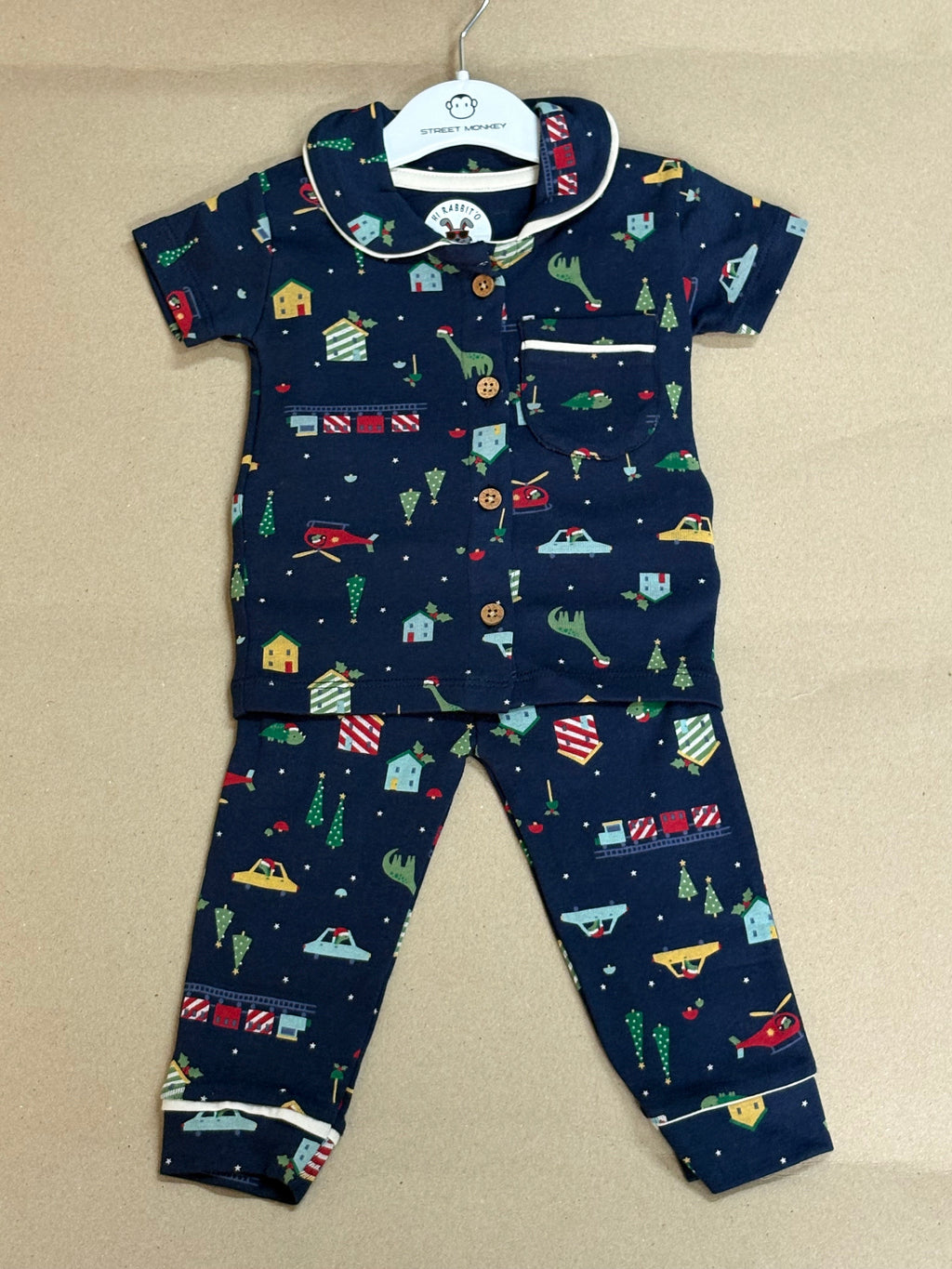 Holiday toy and vehicle print- Baby Collar Night Suits