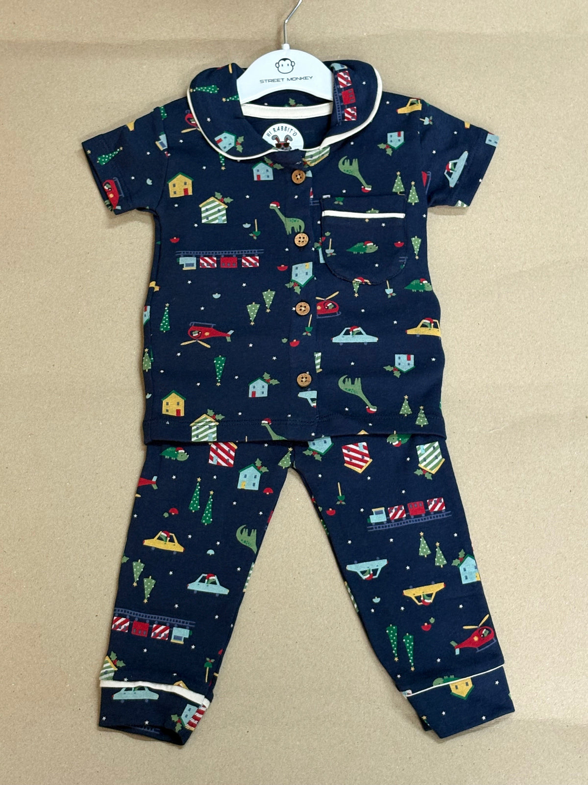 Holiday toy and vehicle print- Baby Collar Night Suits