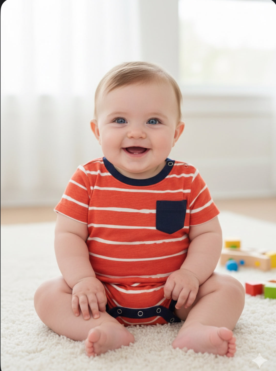 Orange with navy pocket-Baby High Quality half Jumpsuits