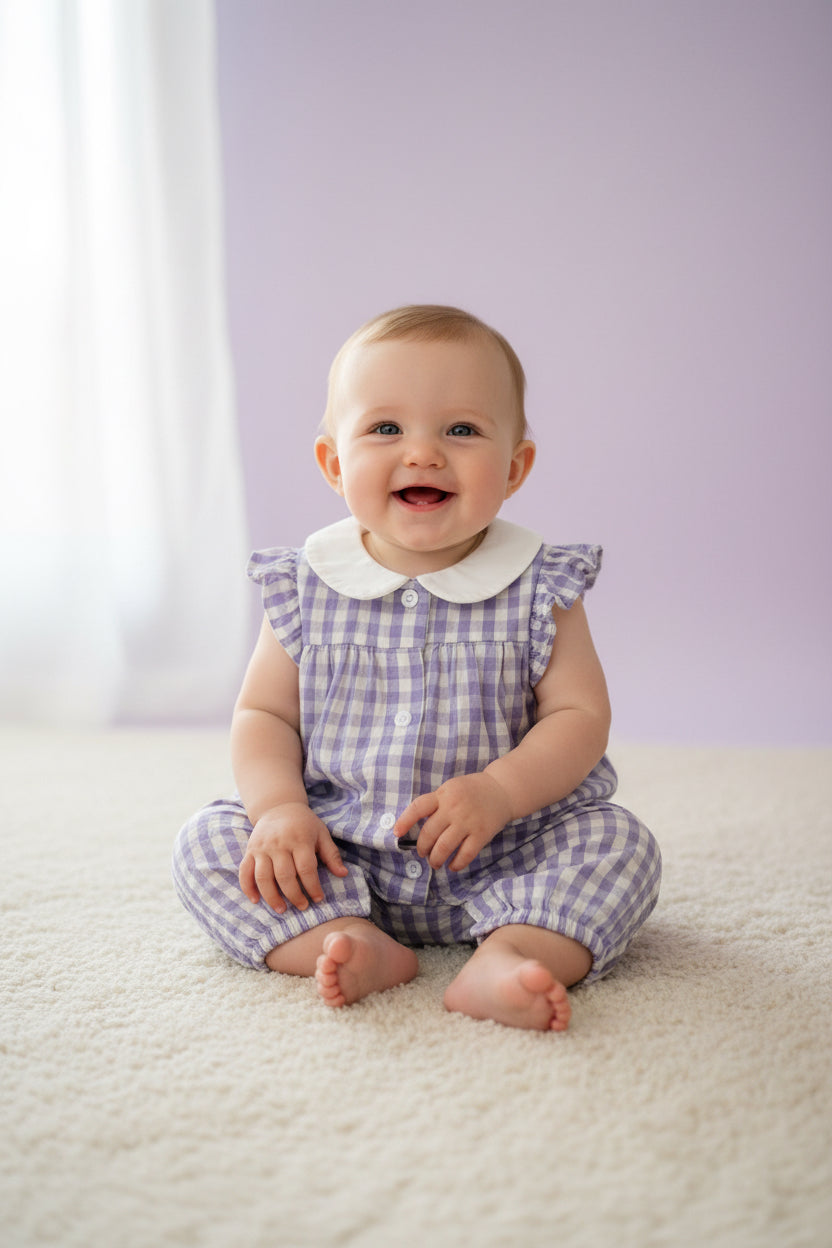Voilet checked -Baby Half Jumpsuit