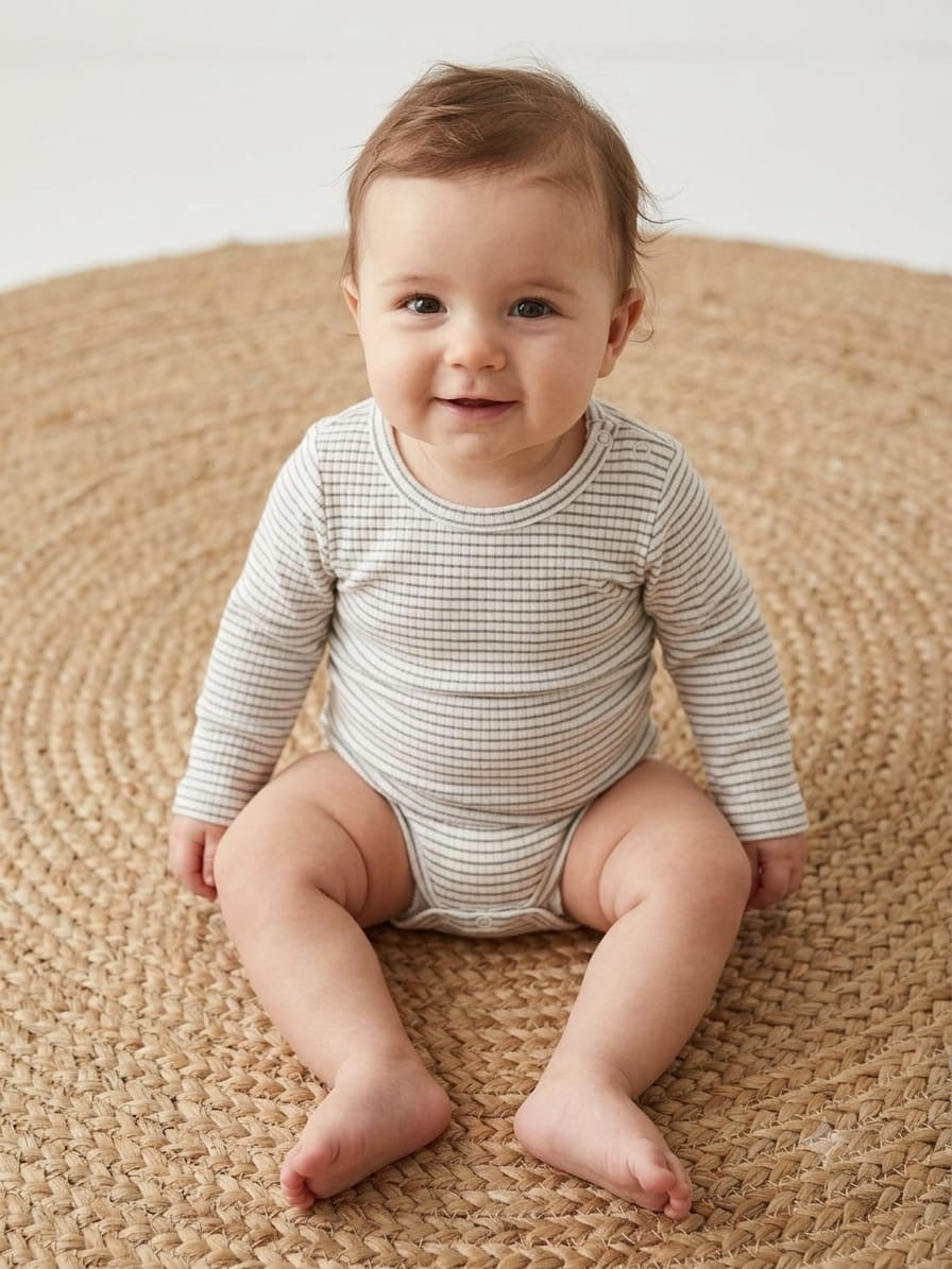 White small brown stripes Baby romper