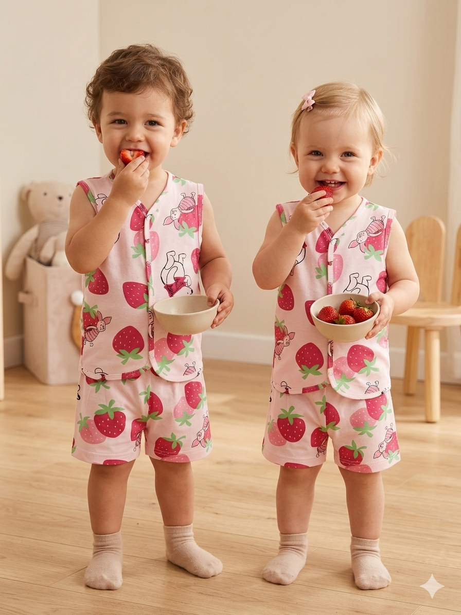 Pink Base strawberry 🍓 Sleeveless Jabla shorts set