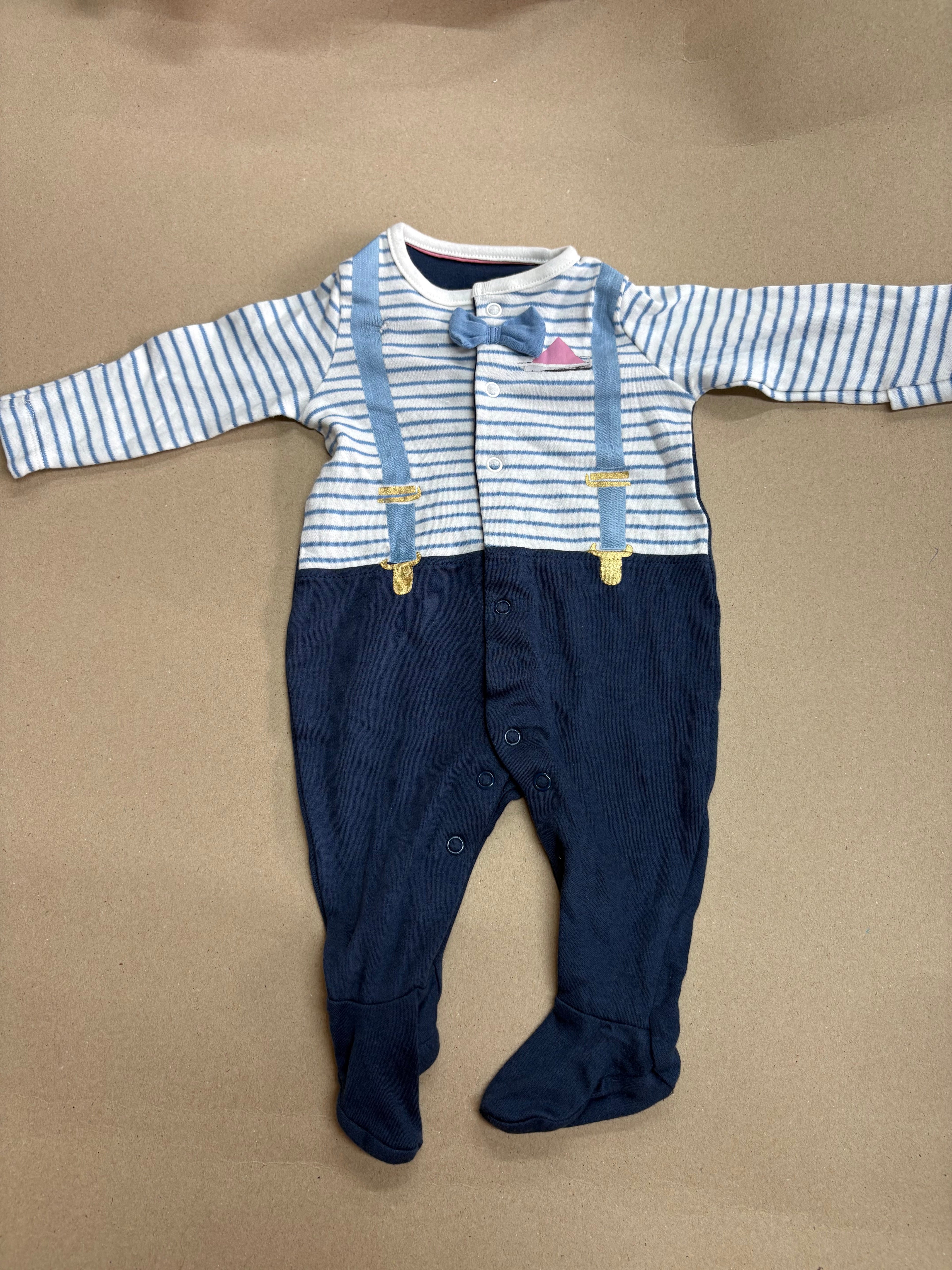 Mock-braces and bow tie design with striped pattern-Baby High quality jumpsuit
