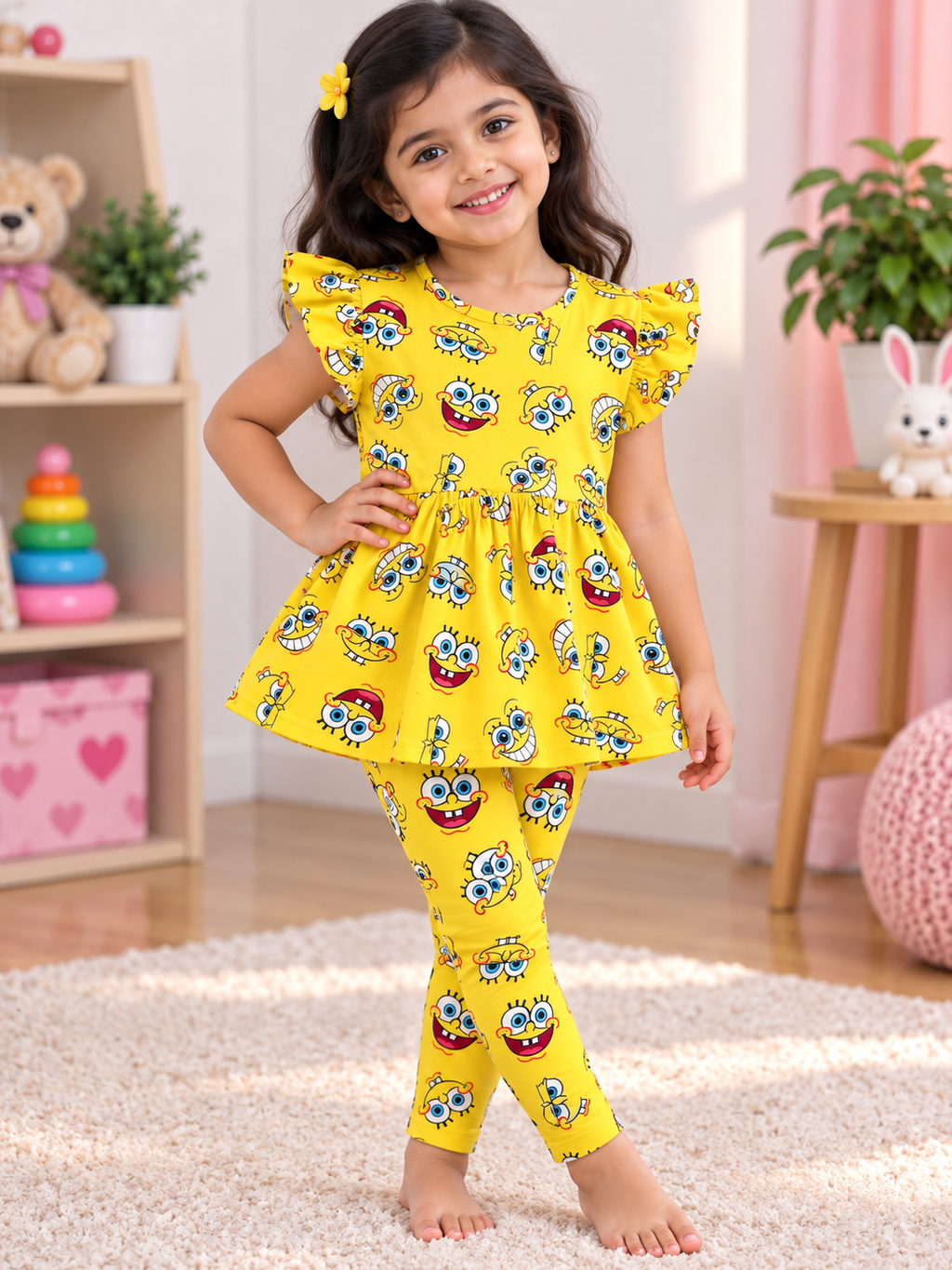 Yellow Multi Colour Peplum Co-ord Girls Sets.