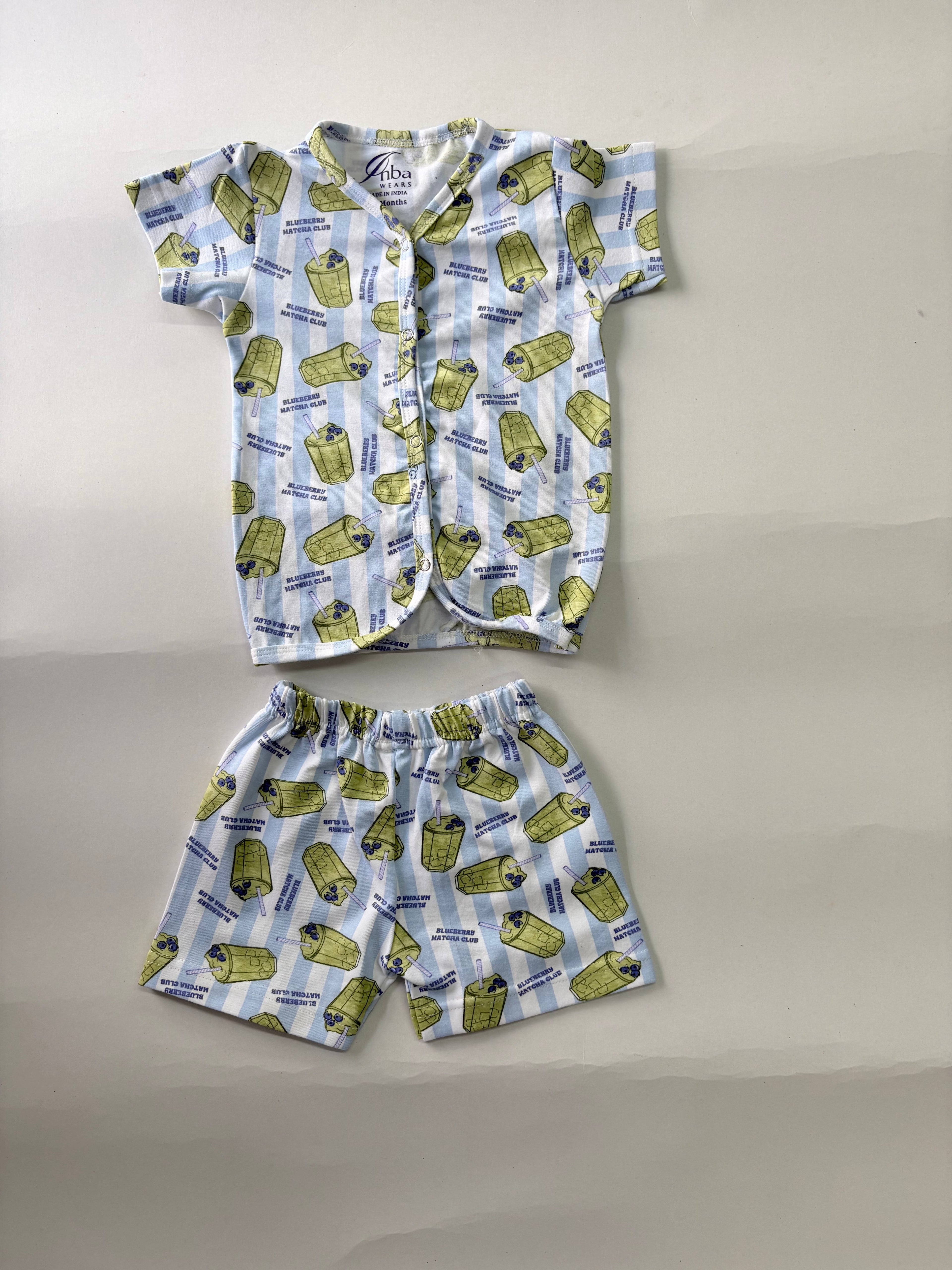 BLUEBERRY MATCHA CLUB -Half Sleeve Jabla Short Sets