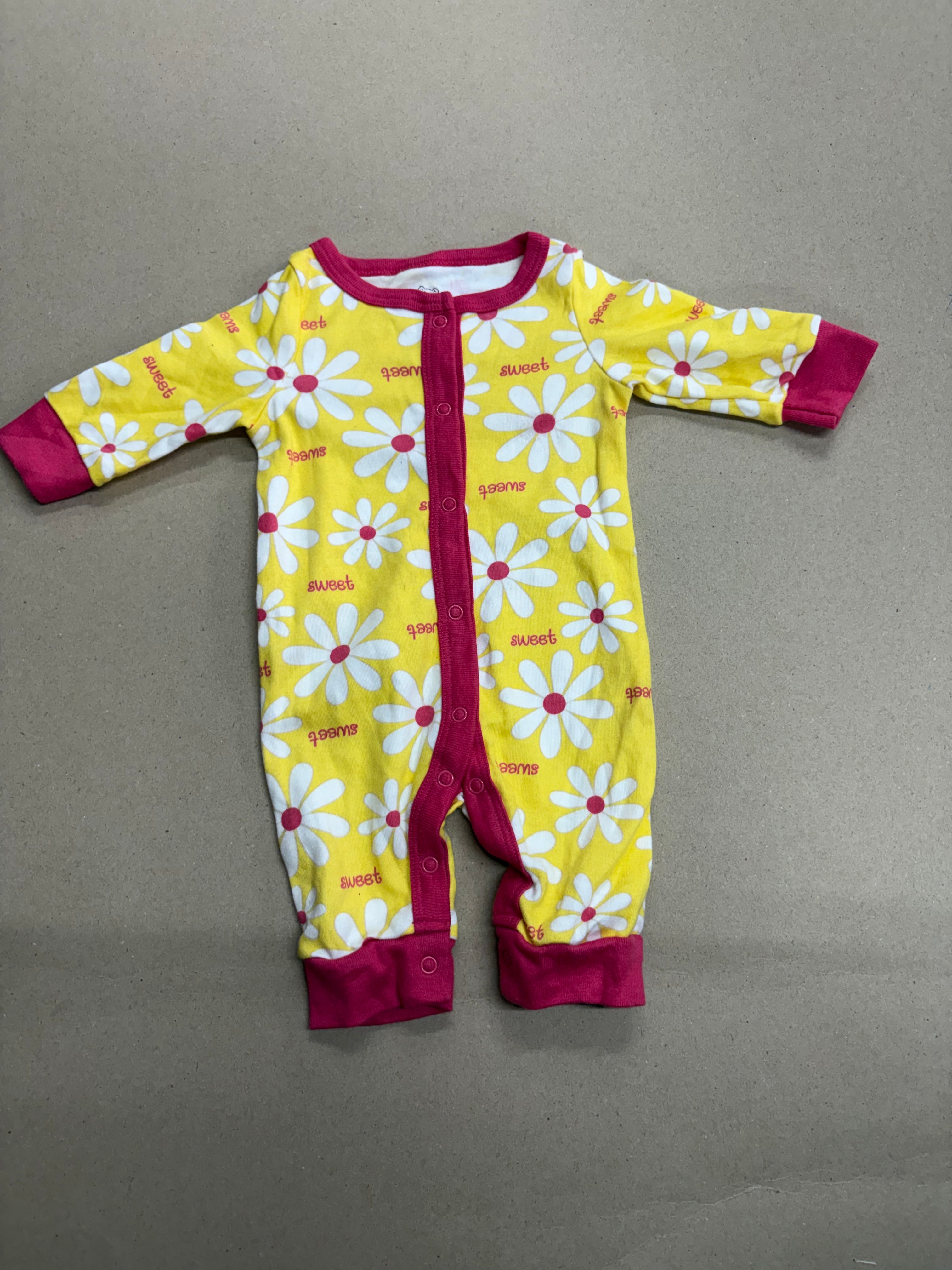 Yellow with white flowers (snap button)-Baby High quality jumpsuit