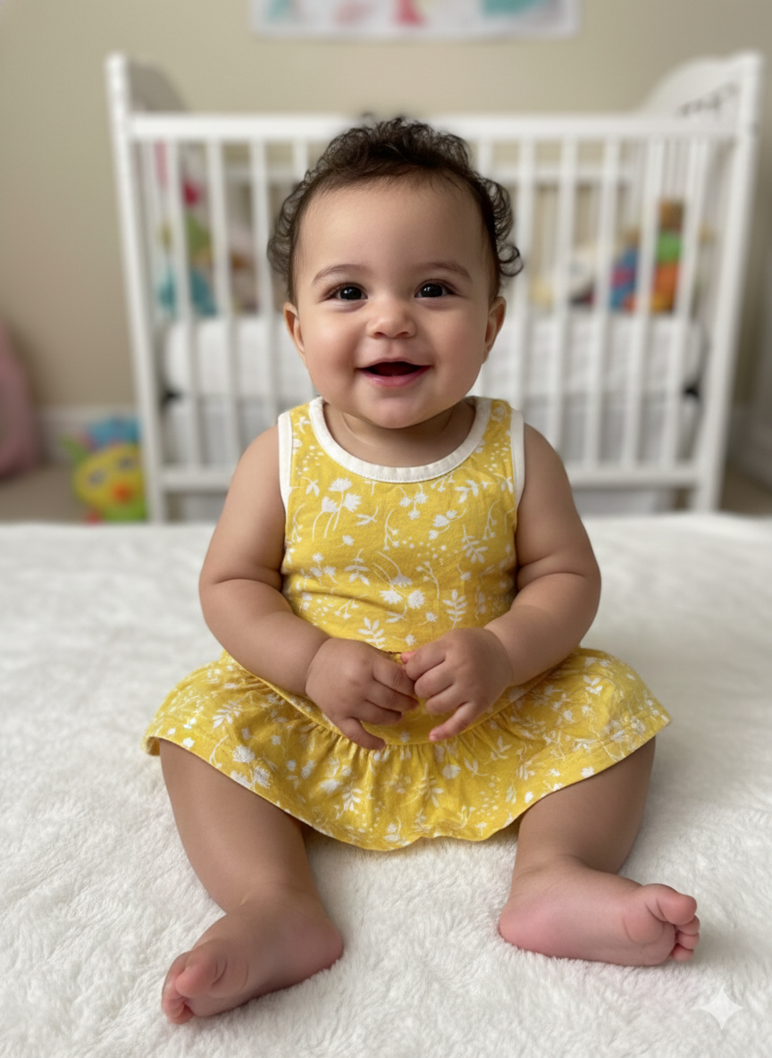 Yellow white flowers-Top -Baby Sleeveless Frock