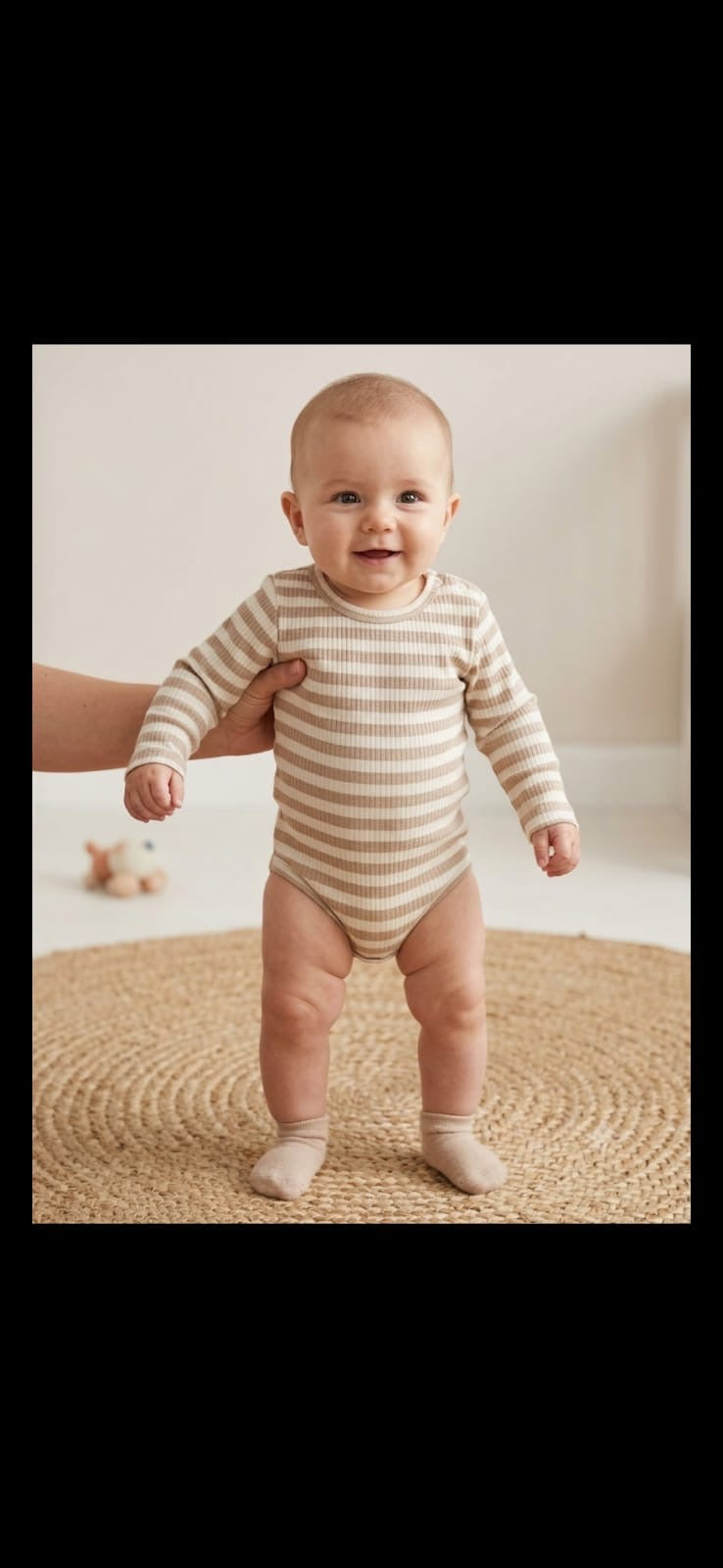 Half white & brown stripes Baby romper full sleeve