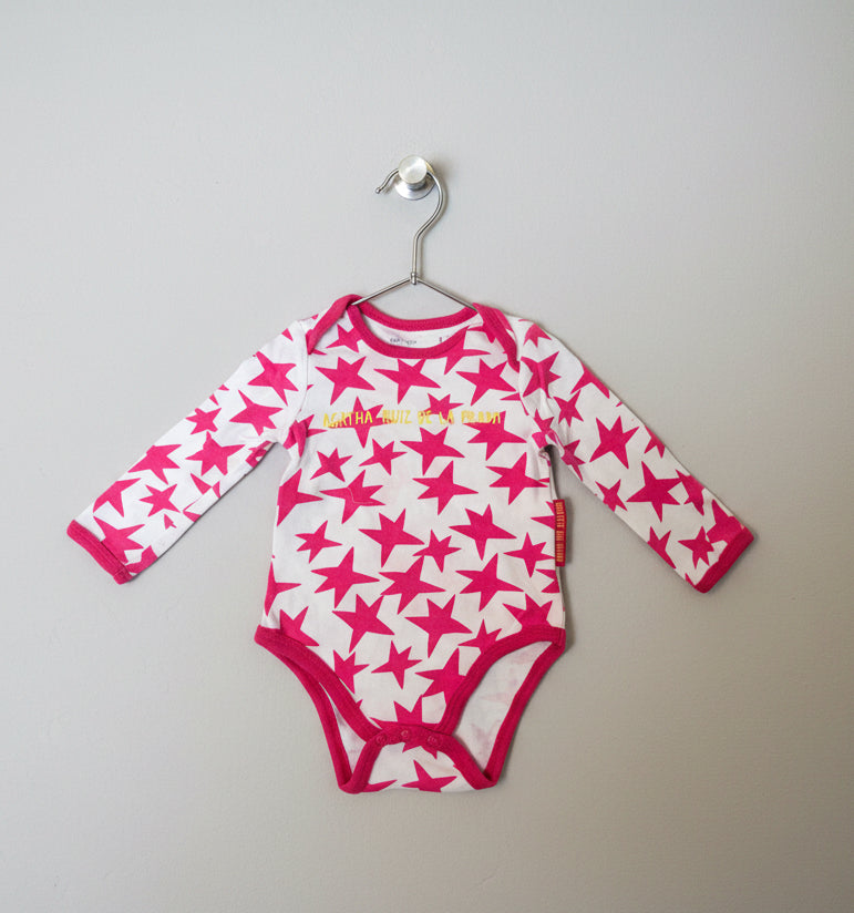 White with dark pink star - Baby Romper