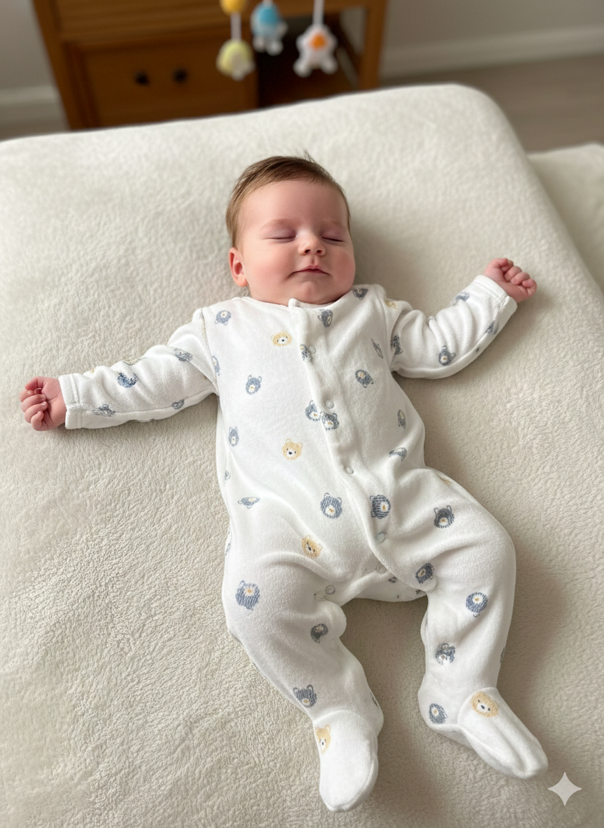 Half white Blue, grey, and mustard yellow bear prints. 🧸- Baby full Jumpsuit