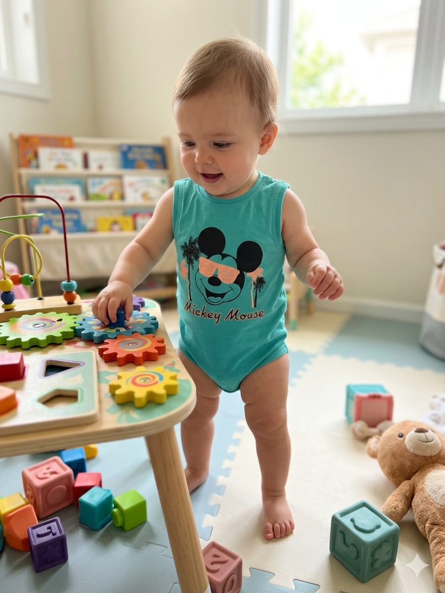 Green base Mickey print  -Baby half Jumpsuit