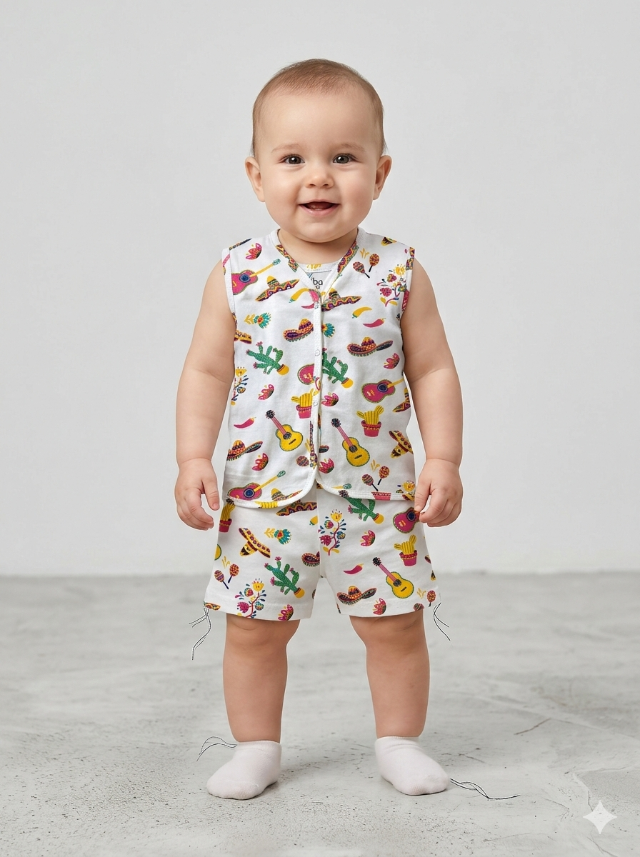 Mexican theme- Sleeveless Jabla shorts set