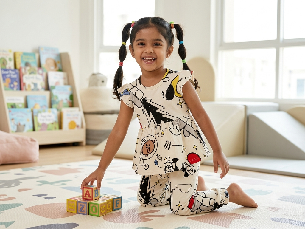 White with black red Peplum Co-Ord Girls Set