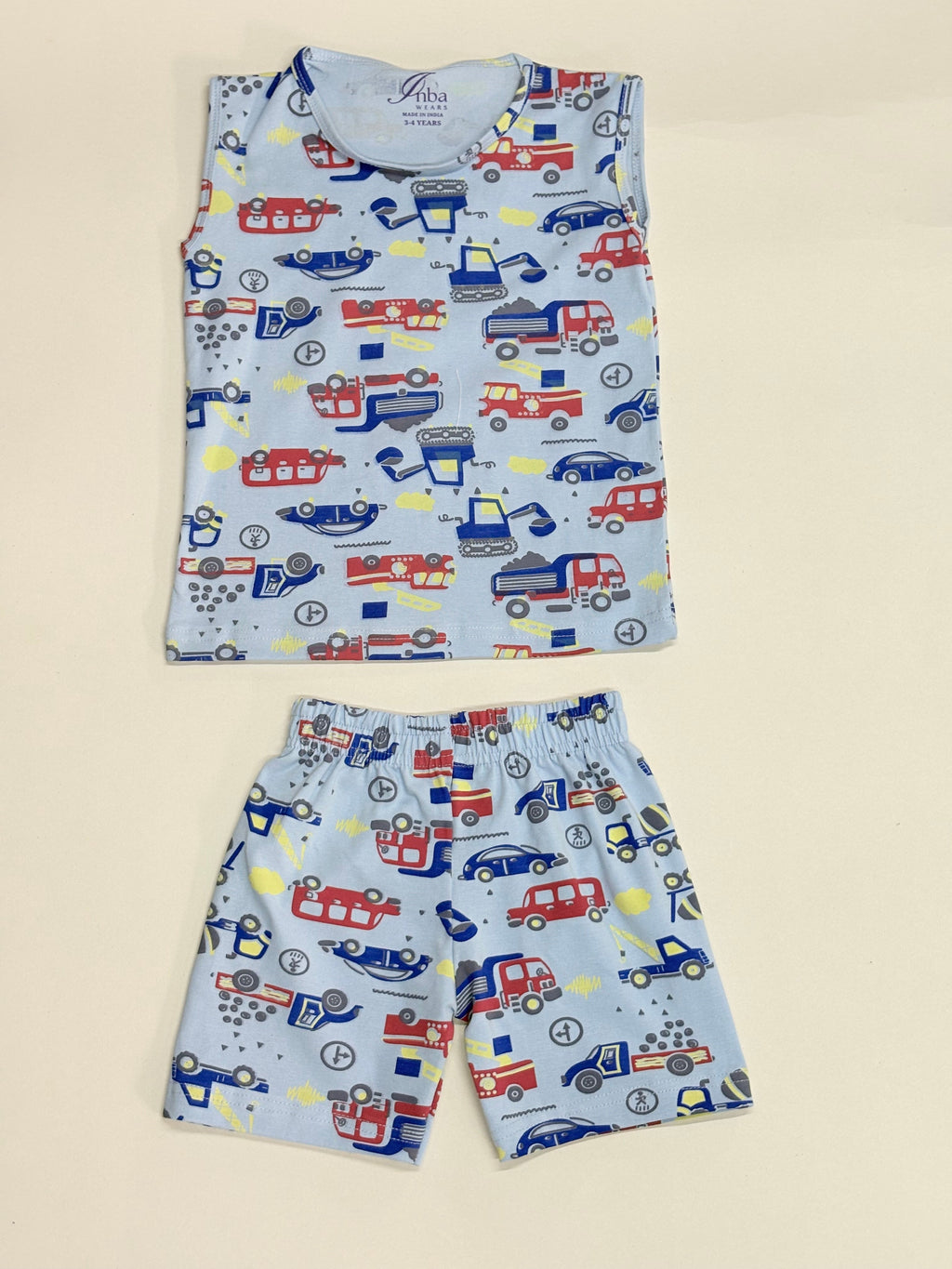 Soft Blue Base  vehicle prints -Sleeveless co-ords