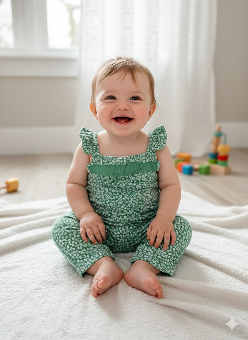 Light green flowers -Baby Jumpsuit