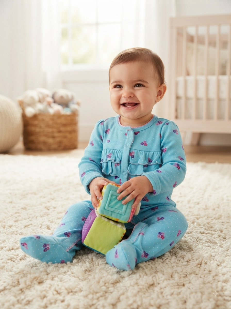 Light blue floral with shoe (snap button)-Baby High quality jumpsuit