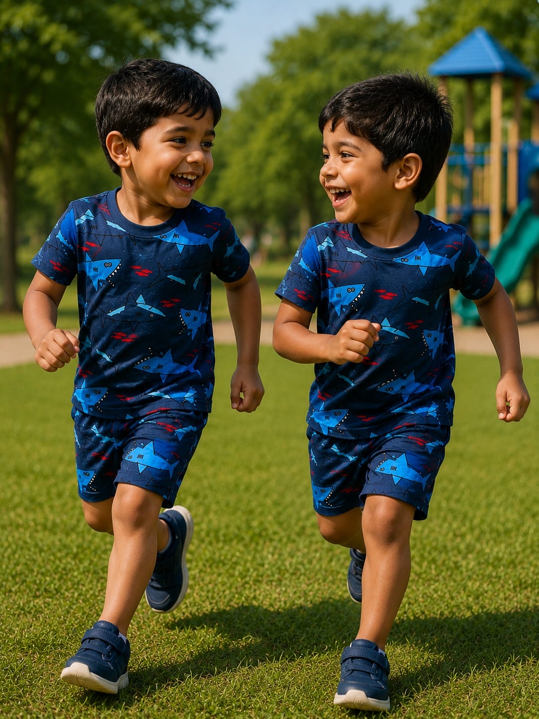 Navy sharks -Kids Co-Ord Half  -sleeve Set premium quality