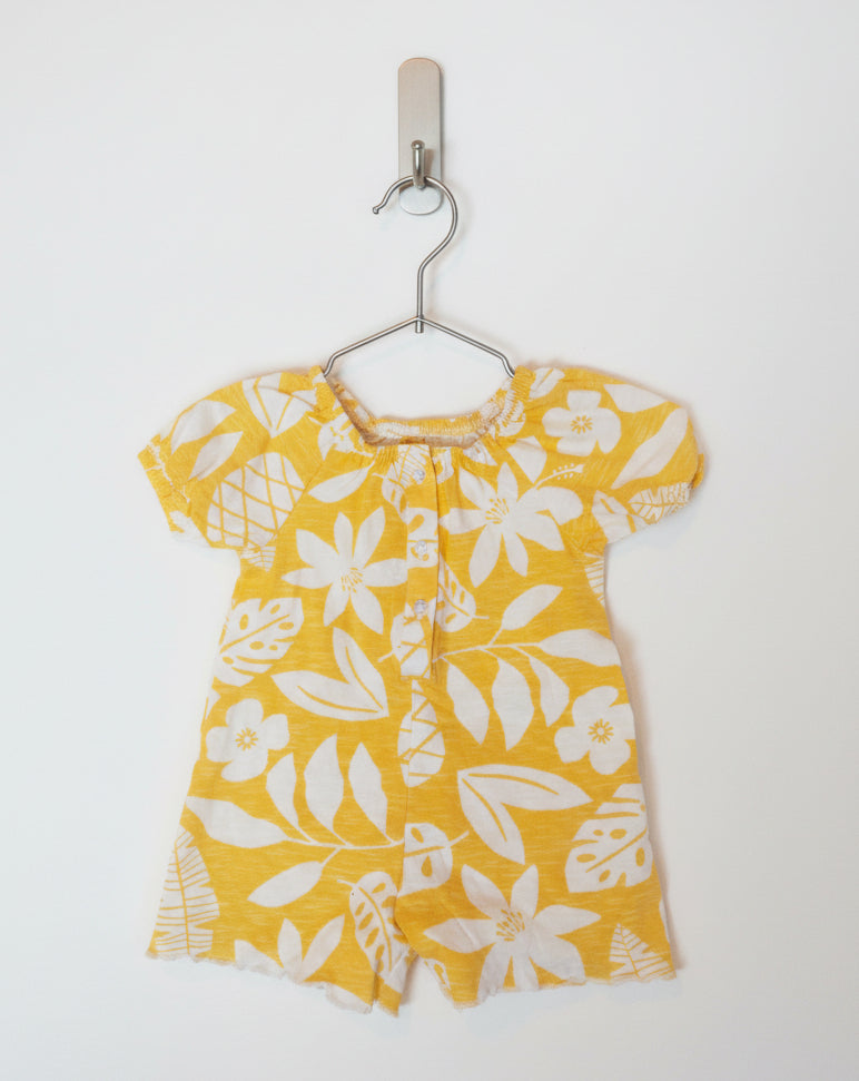 Yellow with white leaves- Baby half Jumpsuits