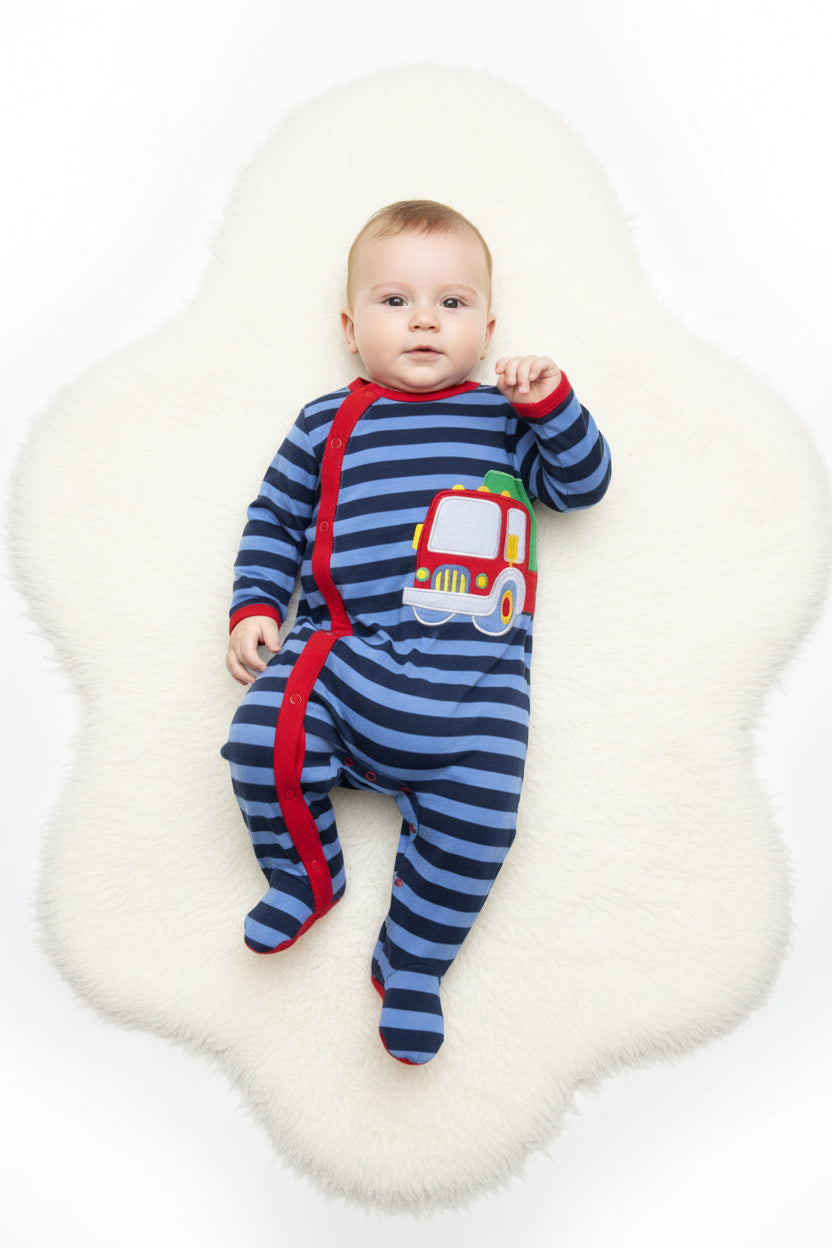 Blue  with red stripe - Baby Jumpsuit
