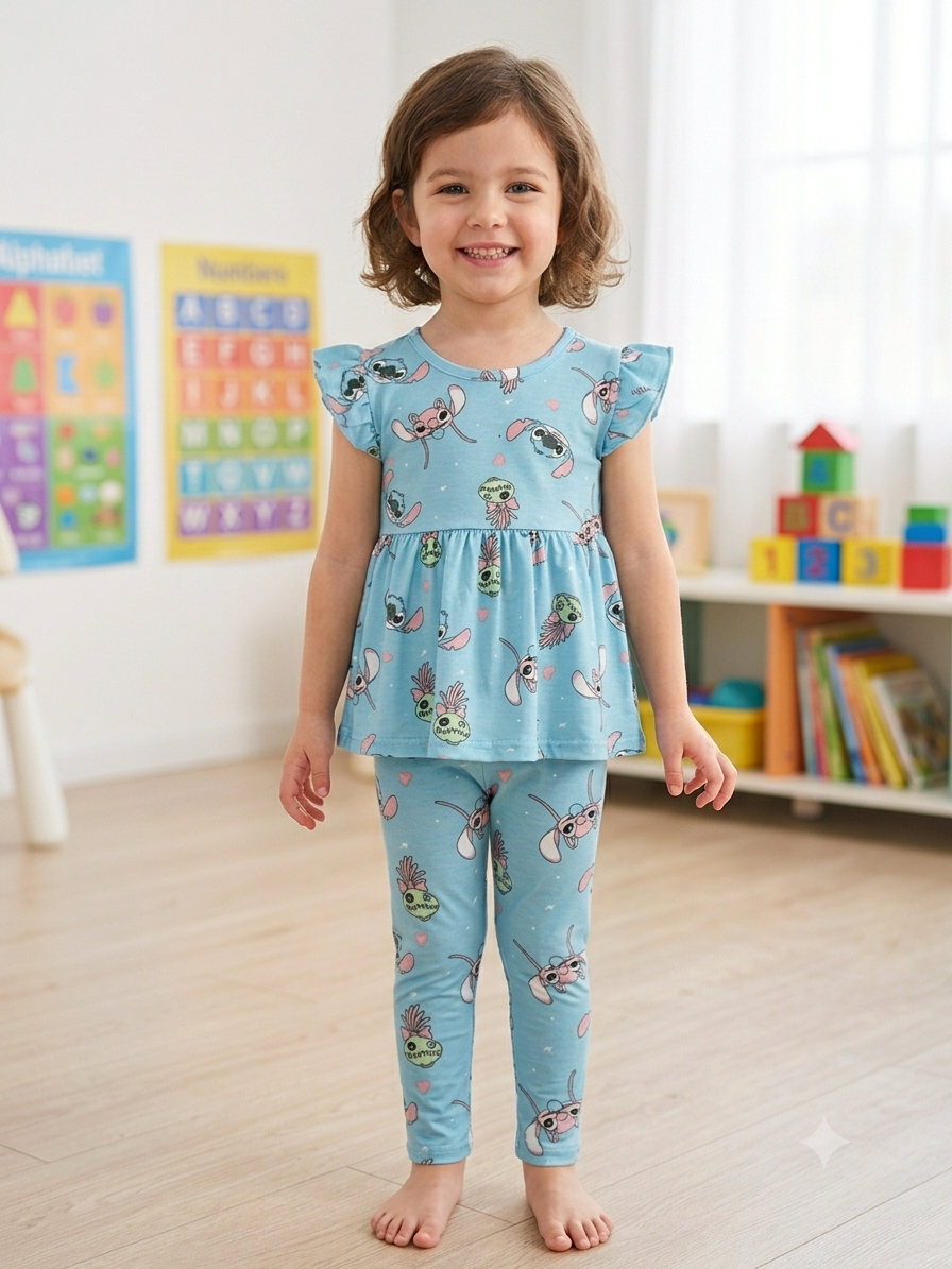 Peacock, blue, stitch Peplum Co-Ord Girls Set