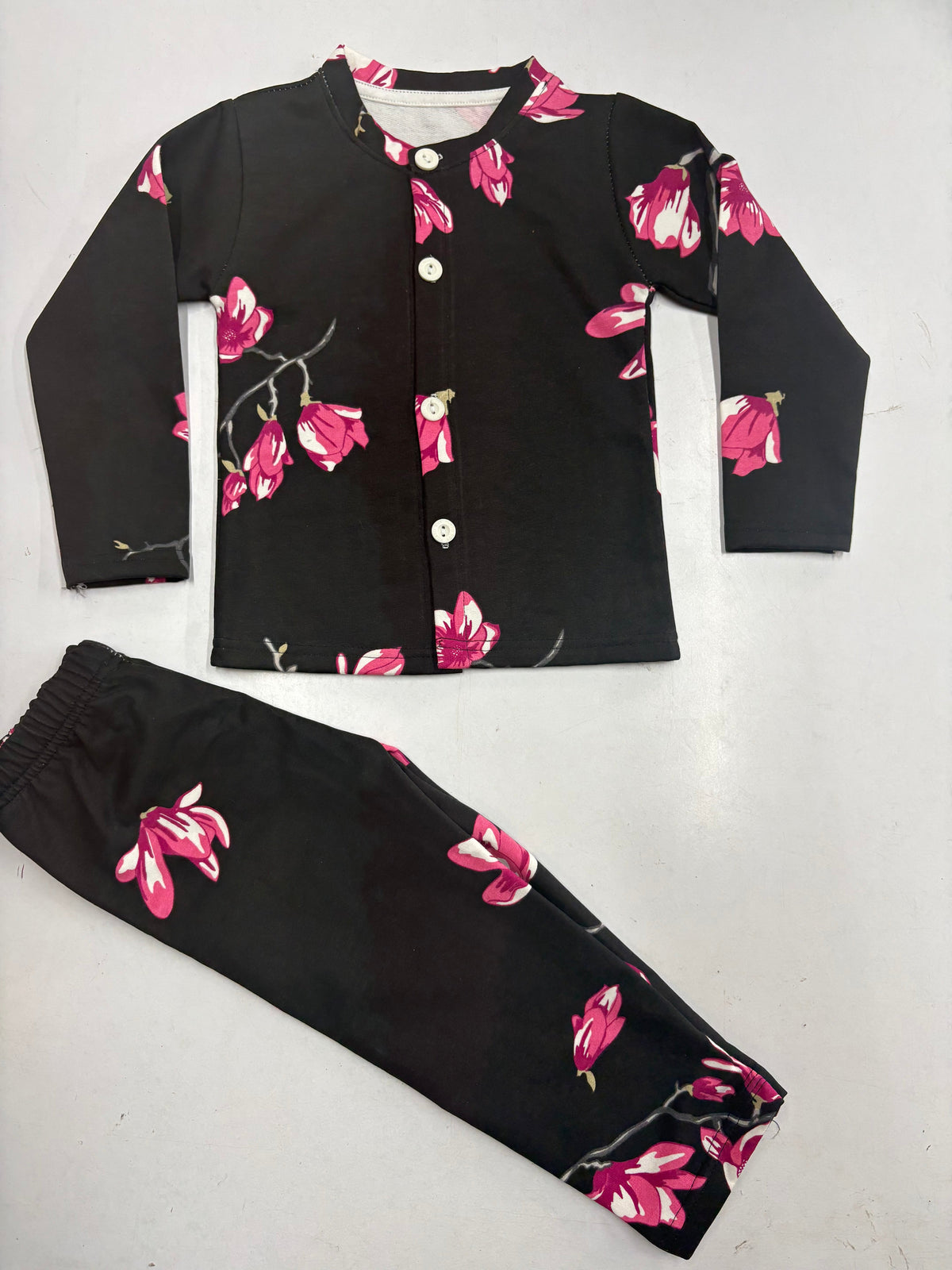 Premium winter wears, Front open Black flower LoopKnit-2